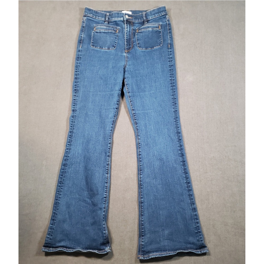 LOFT The Slim Flare Jeans Womens 30/10 Blue High Rise Patch Pocket Denim
